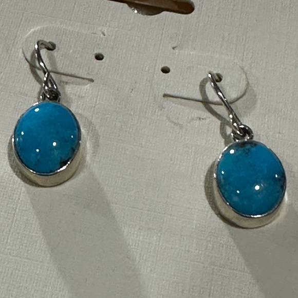Genuine Turquoise Sterling Silver Drop Earrings - Picture 3 of 4